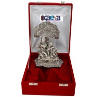 OkaeYa Aluminium Radha Krishna Tree God Idol (26 cm x 16 cm x 14 cm, Silver)